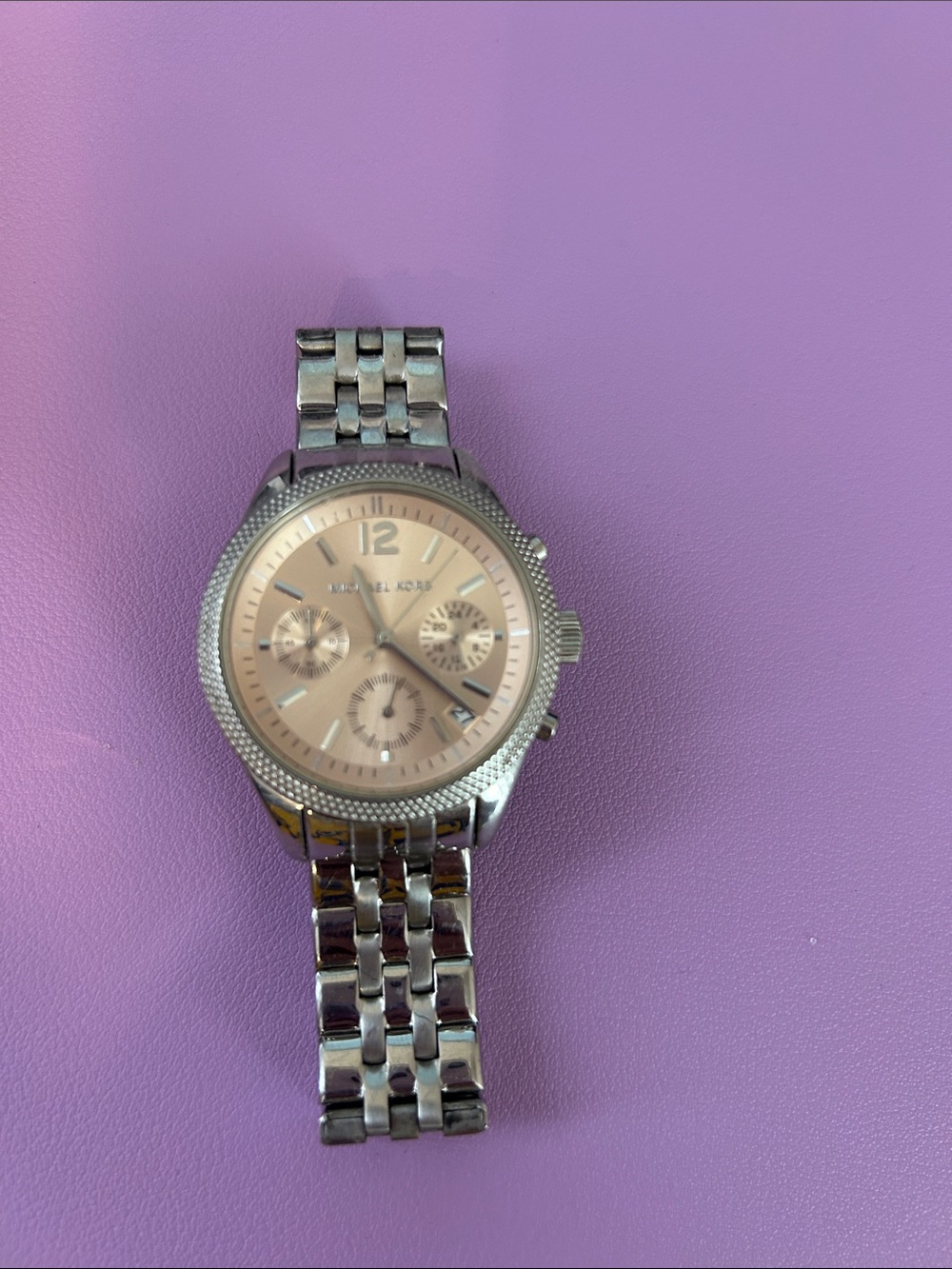 Michael Kors Silver-Tone Watch with Rose Dial